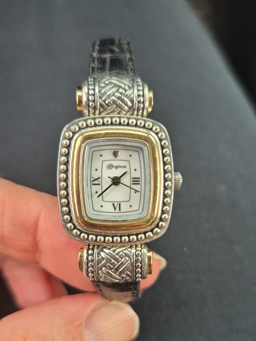 Vintage Brighton Alberta Black Leather Reversible Strap Womens Watch AS IS
